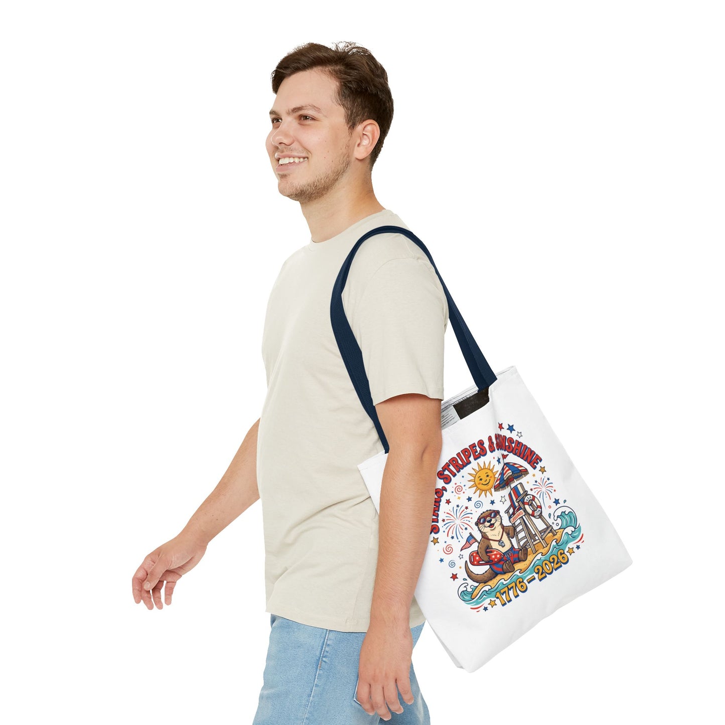 Stars, Stripes & Sunshine Tote Bag — 1776–2026 Patriotic Summer Beach Tote, 4th of July Tote