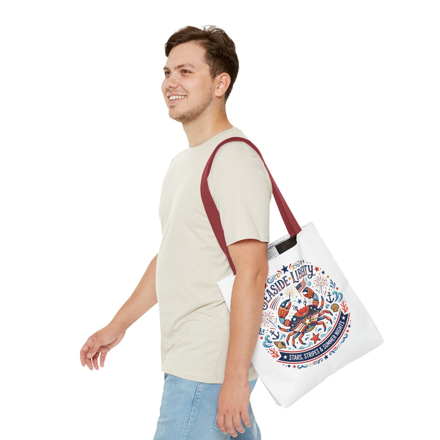Seaside Liberty Tote Bag — 4th of July, Patriotic Bag "Stars, Stripes & Summer Nights"