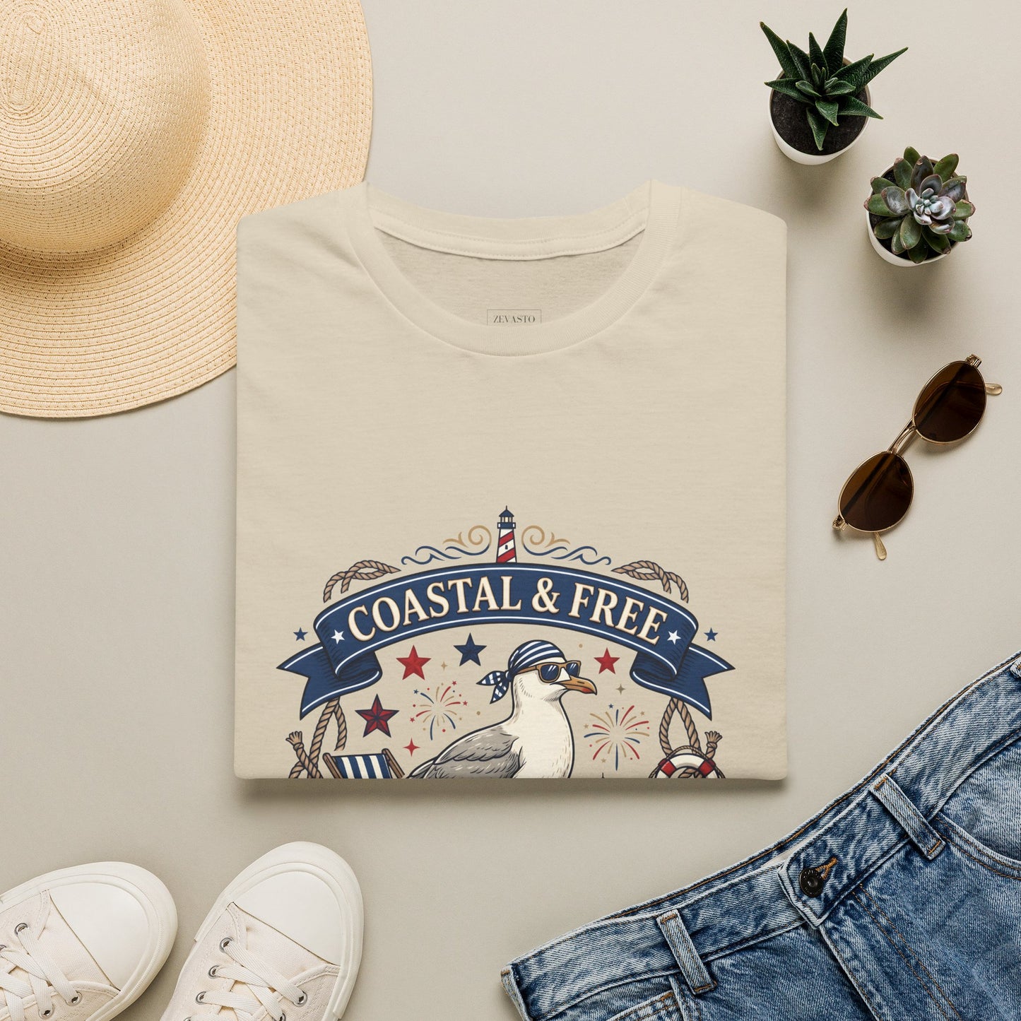 Coastal & Free Seagull T-Shirt — Patriotic 4th of July Tee