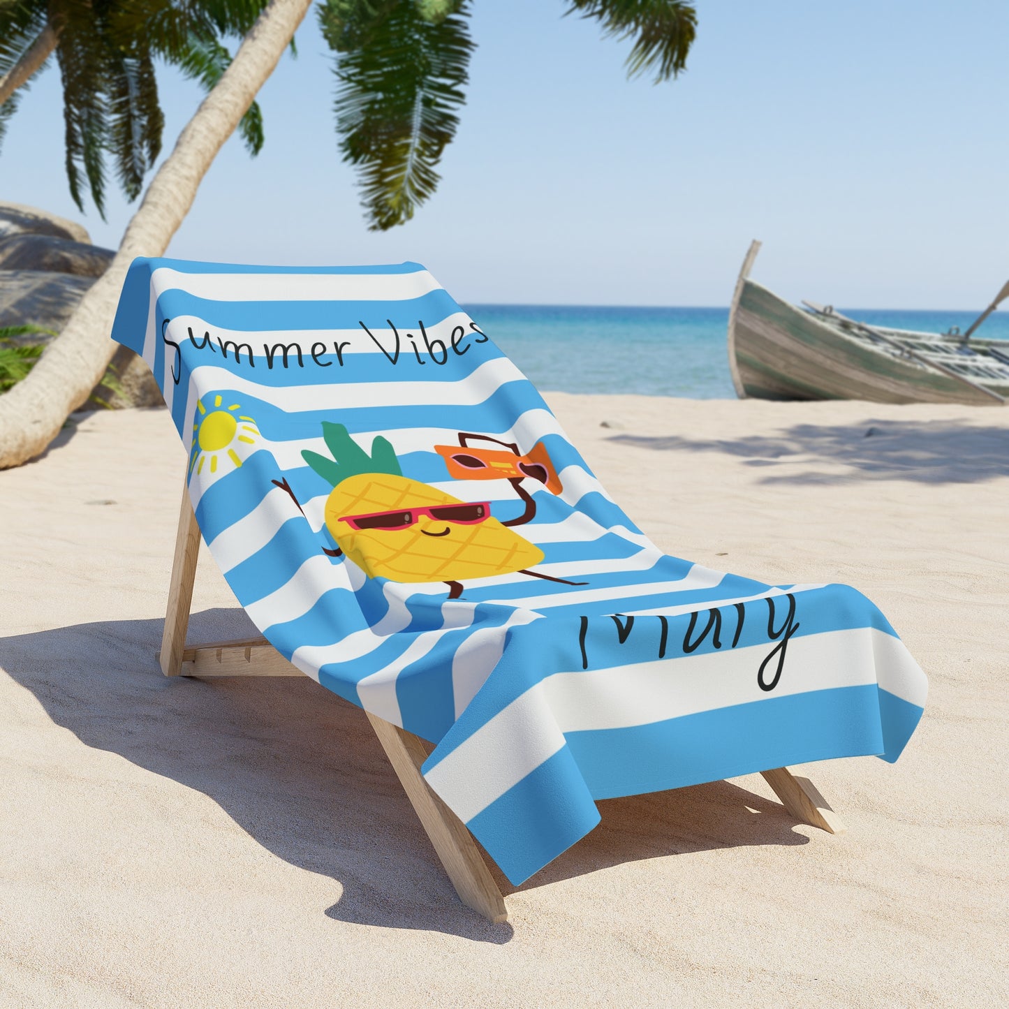 Personalized "Summer Vibes" Pineapple Beach Towel