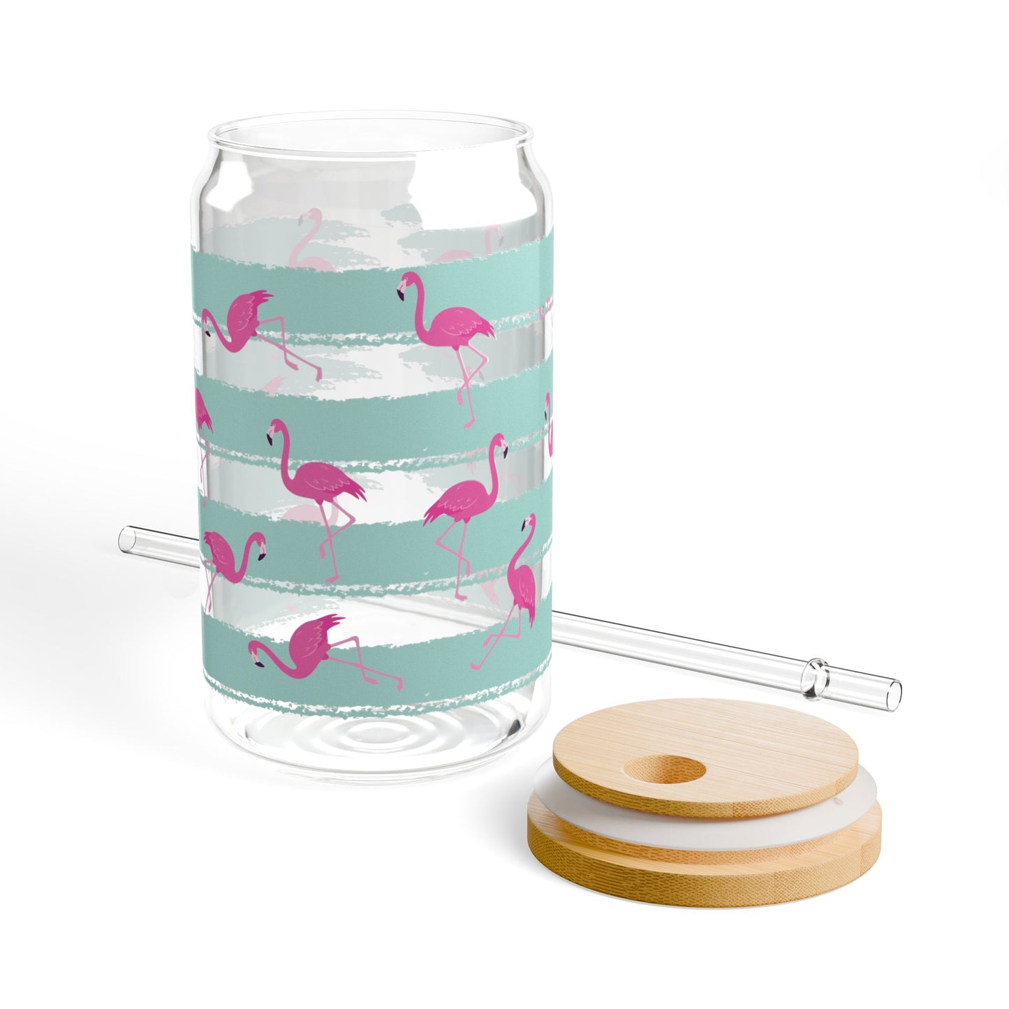 Flamingo Stripe Sipper Glass - 16oz Reusable Summer Straw Cup