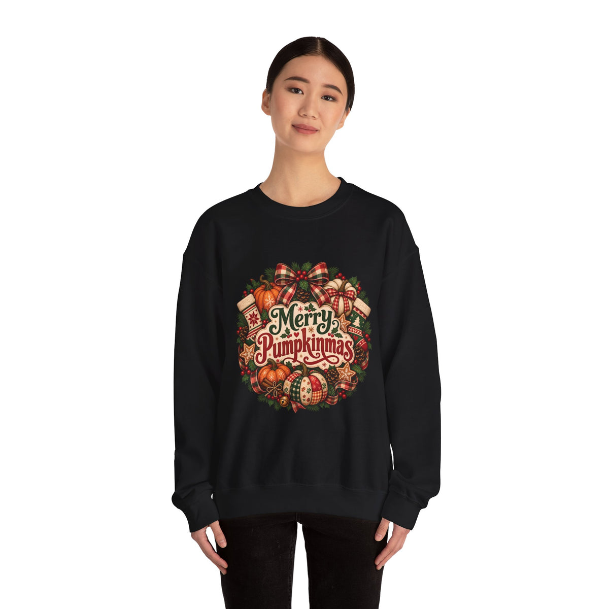 Merry Pumpkinmas Sweatshirt — Holiday Pumpkin Wreath Crewneck