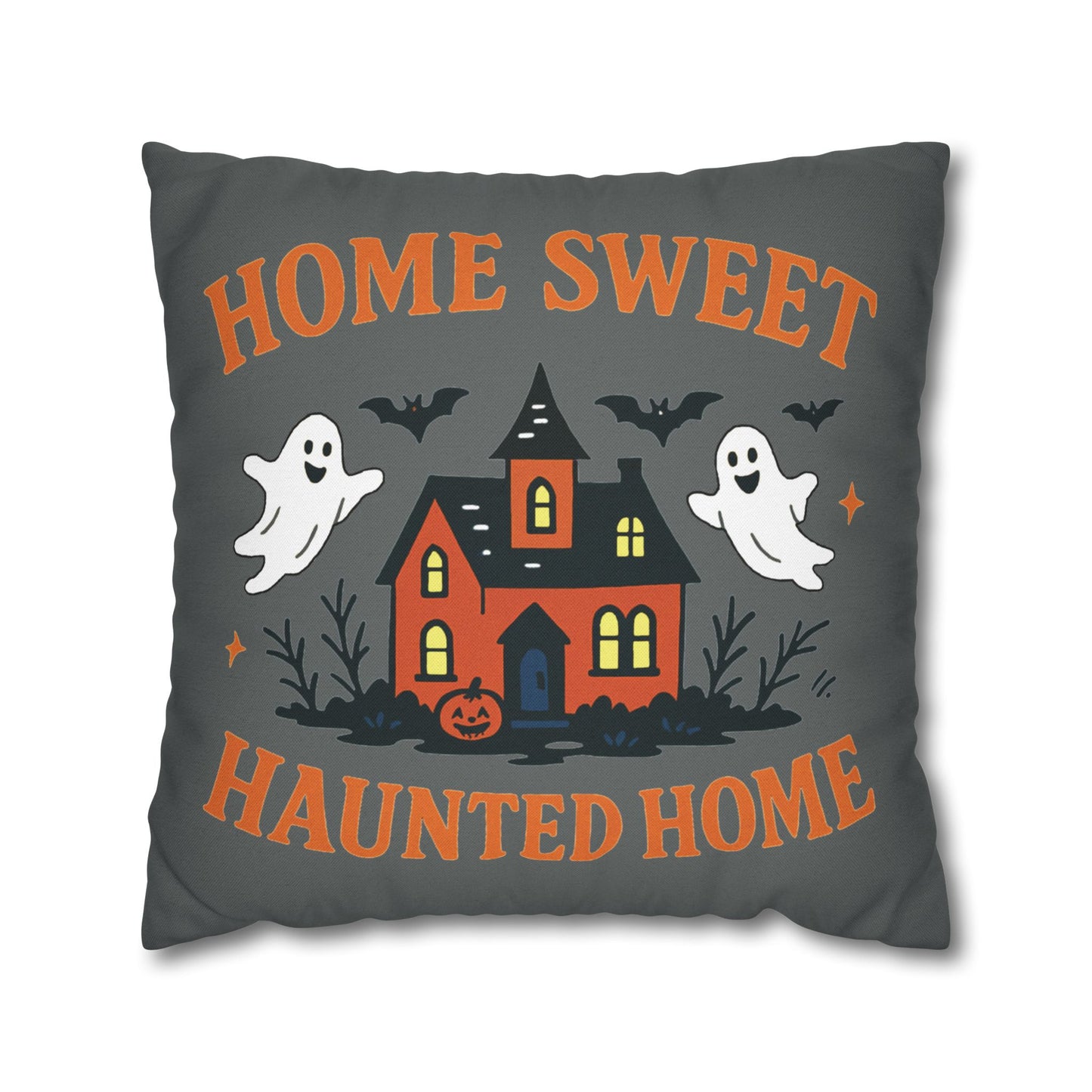 Halloween Themed Square Pillowcase, Home Sweet Haunted Home Decor