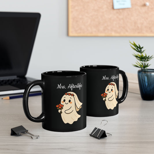 Ghostly Mrs. Afterlife Mug | Spooky Gift for Halloween, Cute Coffee Cup for Ghost Lovers, Bridal Shower, Unique Wedding Present