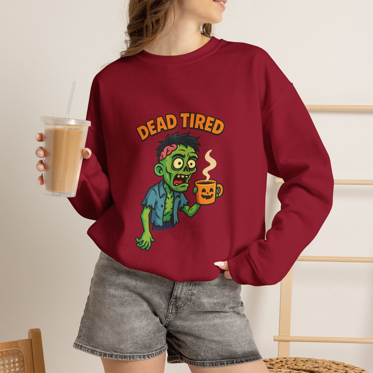 Dead Tired Zombie Sweatshirt, Funny Halloween Crewneck, Spooky Season Apparel