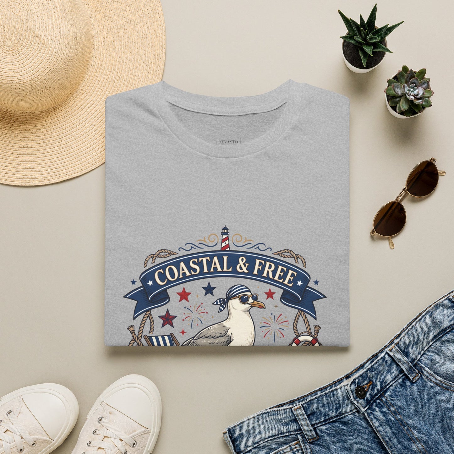 Coastal & Free Seagull T-Shirt — Patriotic 4th of July Tee