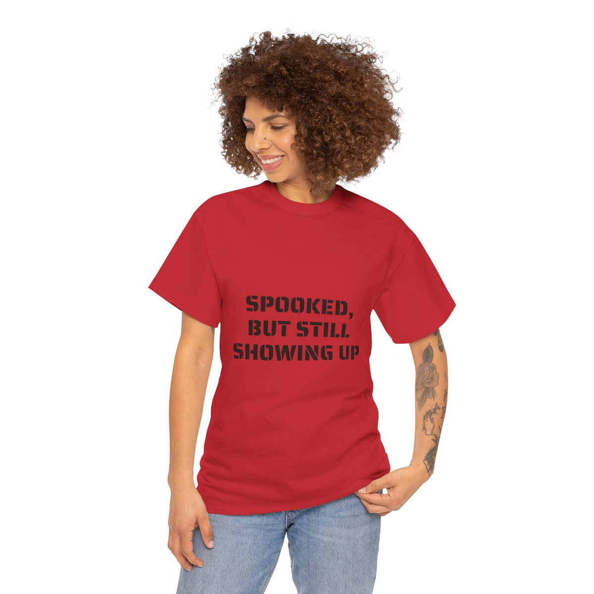 Spooked, But Still Showing Up Unisex Heavy Cotton Tee | Halloween, Funny T-Shirt