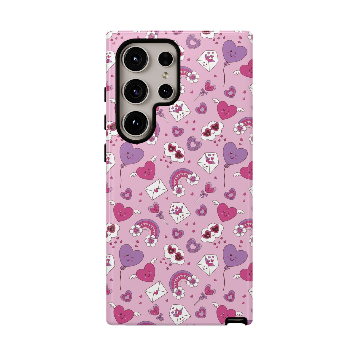 Pink Valentine Phone Case – Cute Hearts, Envelopes & Rainbows Protective Cover