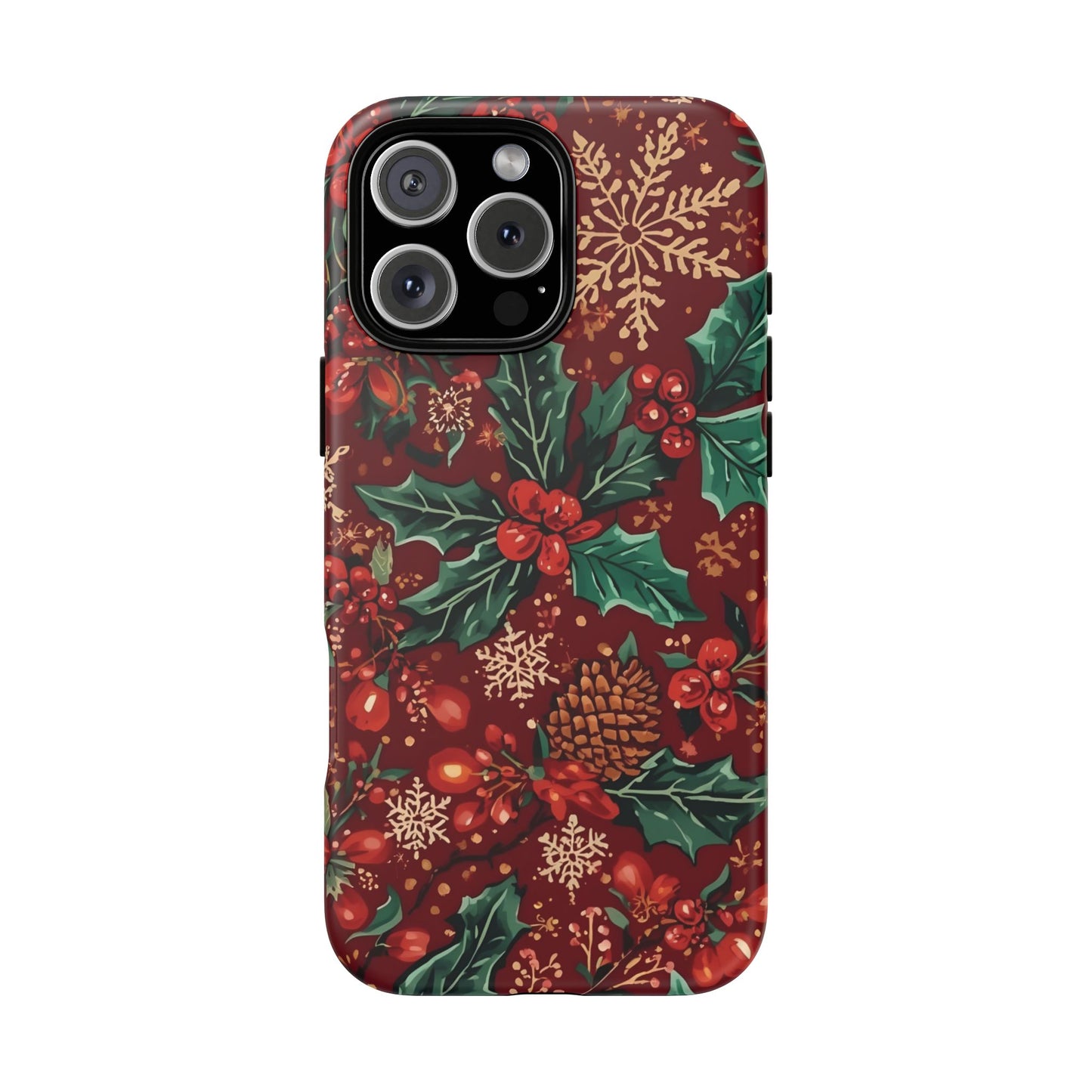 Christmas Floral Phone Case, Dual Layer Case for Iphone 17, 16, 15, 14, 13, 12, 11 & Samsung