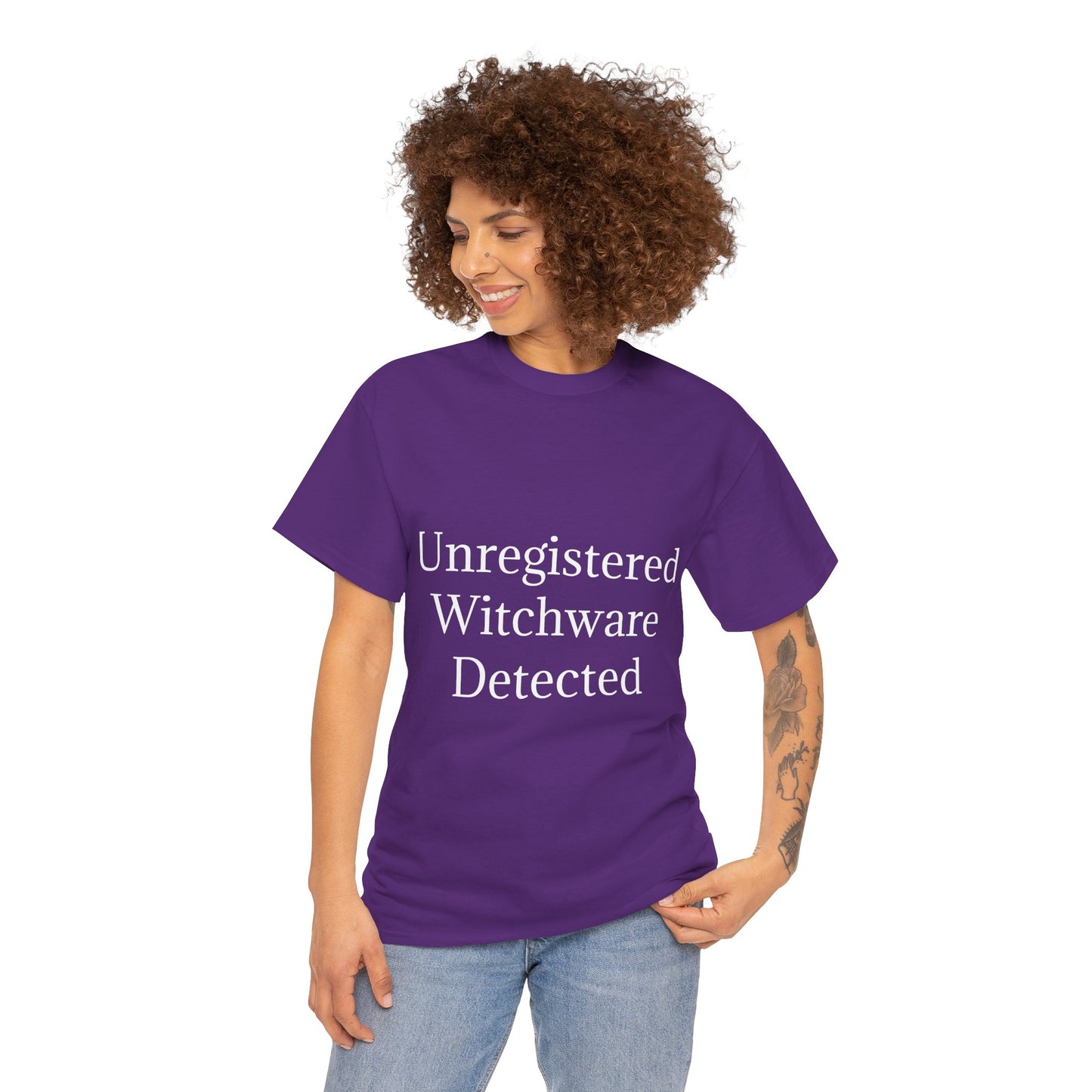 Unisex Heavy Cotton Tee - Unregistered Witchware Detected, Witchy Apparel, Halloween Tee
