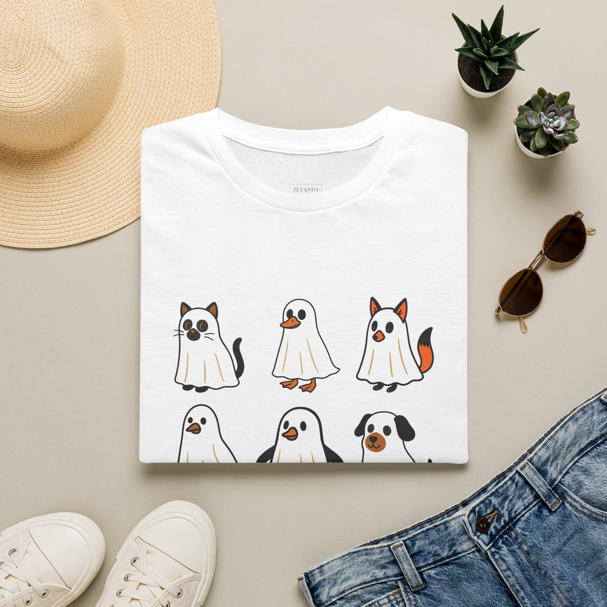 Cute Ghost Cartoon Unisex T-Shirt, Halloween Tee, Pet Lover Gift, Whimsical Shirt, Fun Casual Wear