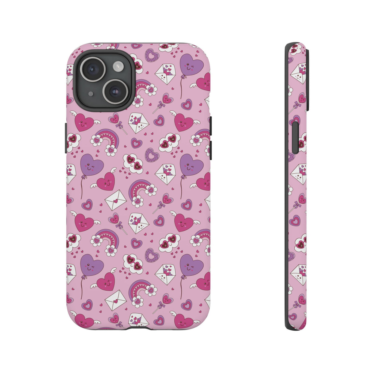 Pink Valentine Phone Case – Cute Hearts, Envelopes & Rainbows Protective Cover