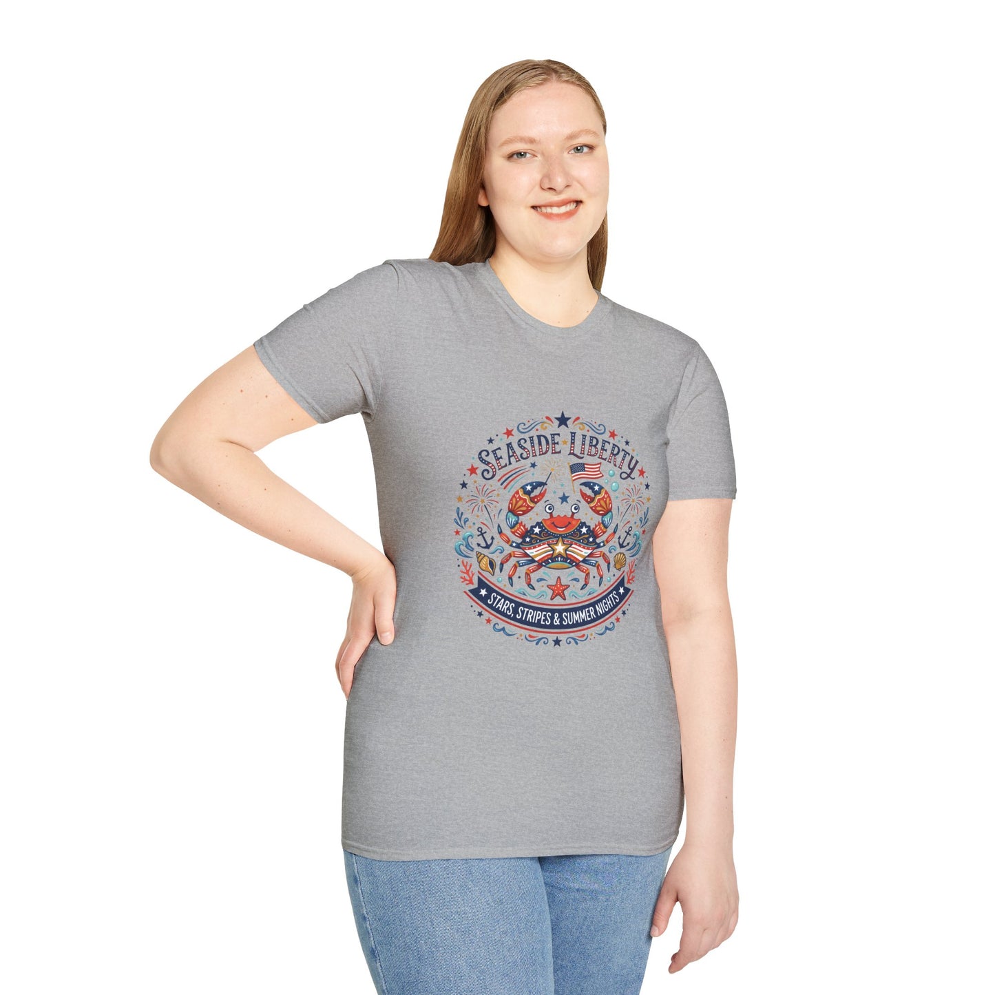Seaside Liberty Crab T-Shirt — 4th of July Patriotic Summer Beach Tee