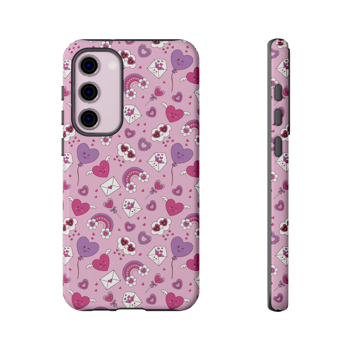 Pink Valentine Phone Case – Cute Hearts, Envelopes & Rainbows Protective Cover
