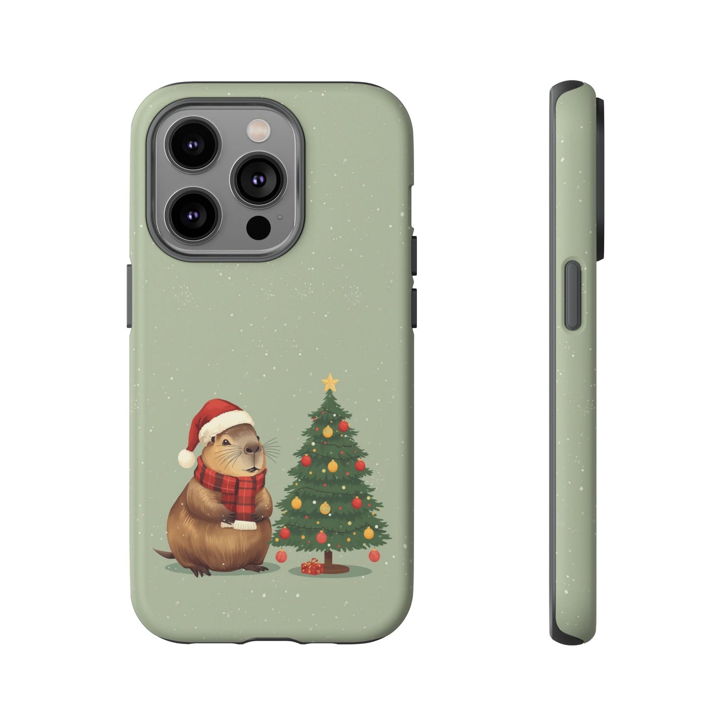 Christmas Phone Case with Capybara Design, Dual Layer Protective Case for Iphone 17, 16, 15, 14, 13 & Samsung