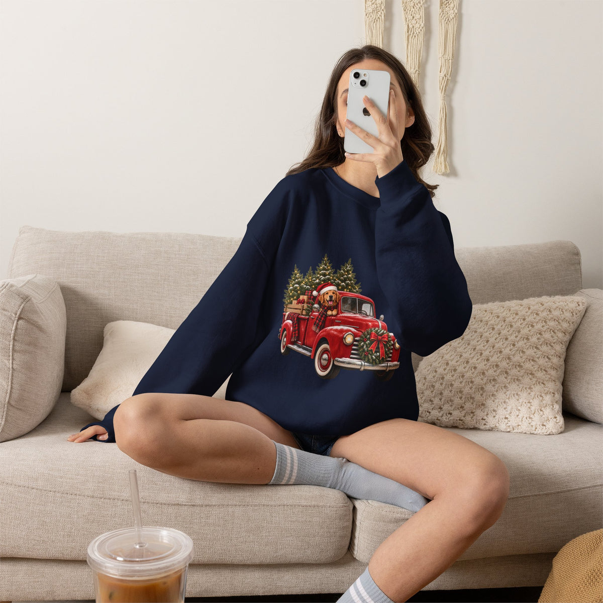 Vintage Red Truck Christmas Sweatshirt, Unisex Sweatshirt