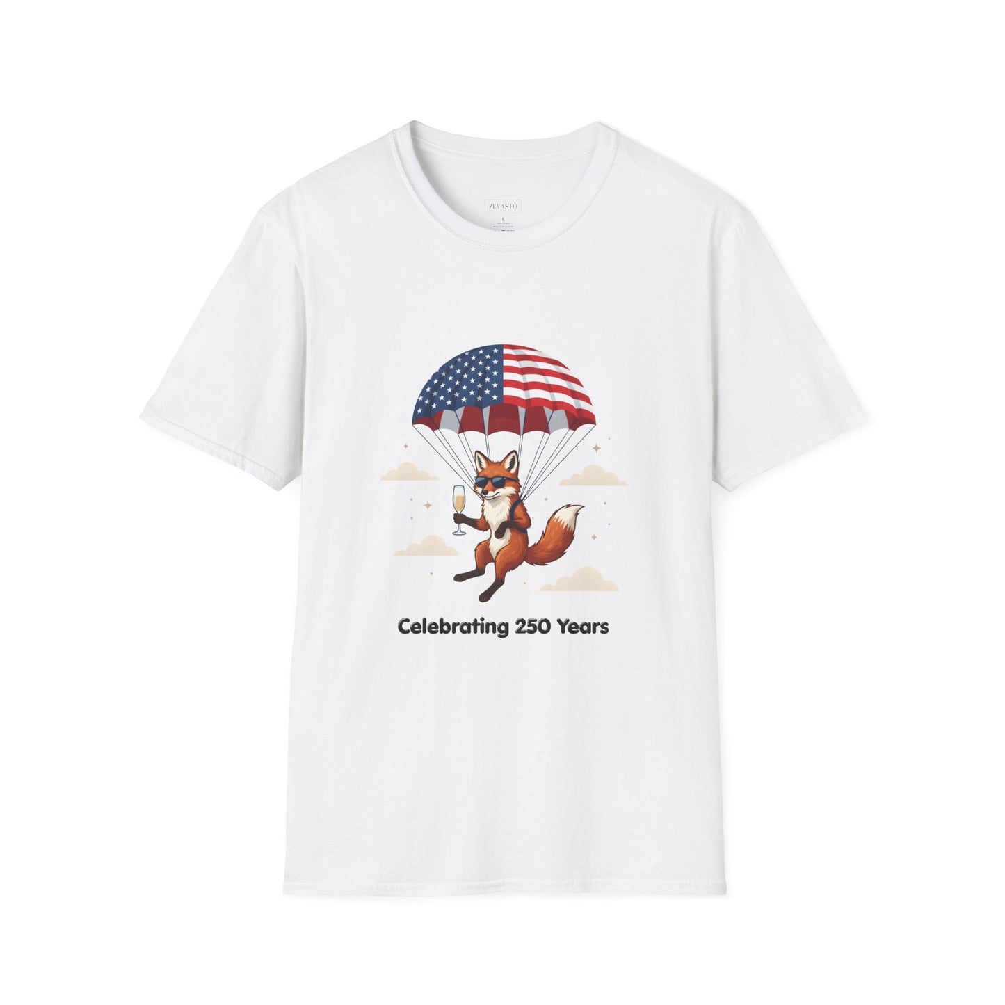 Patriotic Fox Parachute T-Shirt — "Celebrating 250 Years" Anniversary Tee