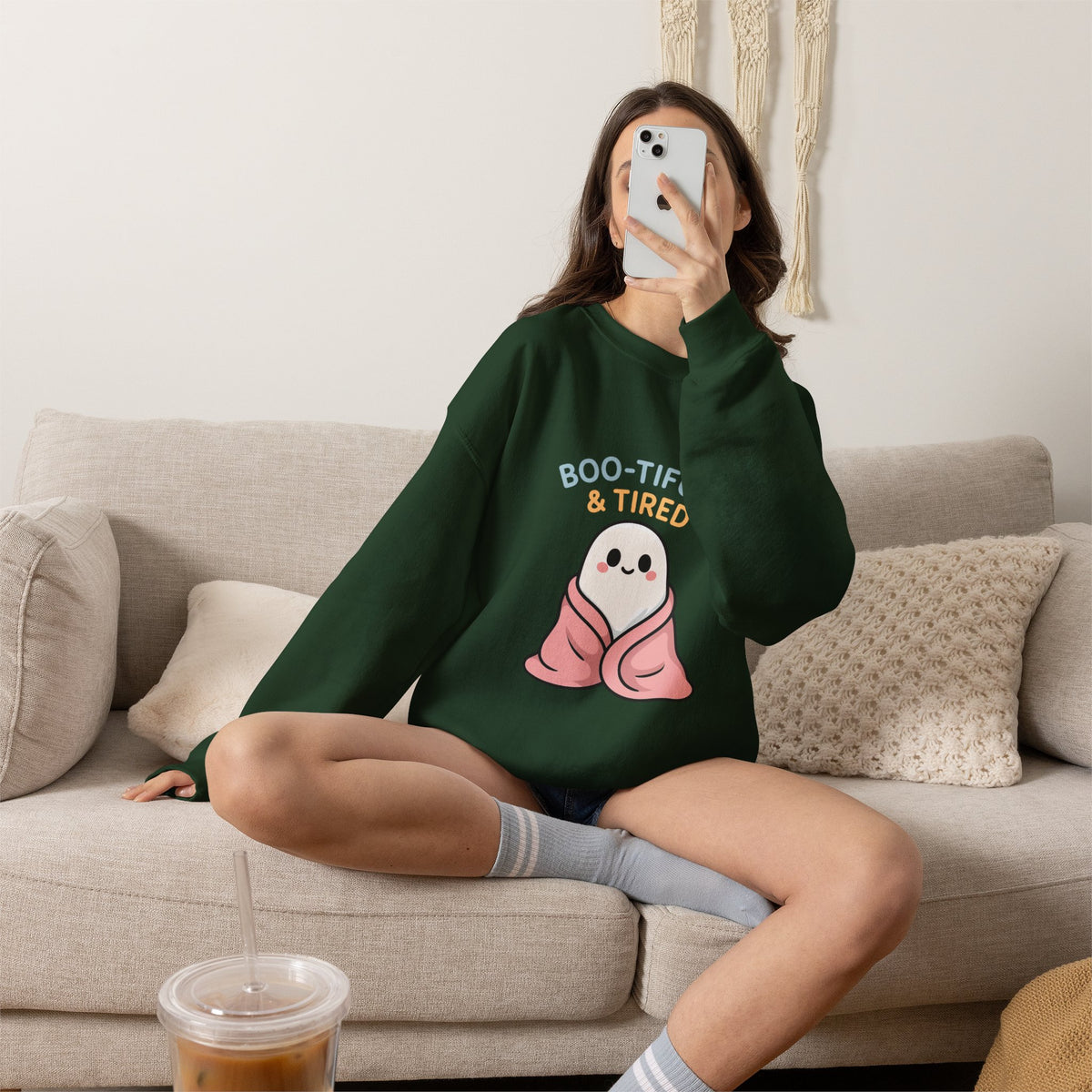 Boo-tiful & Tired Sweatshirt, Halloween-Themed Design