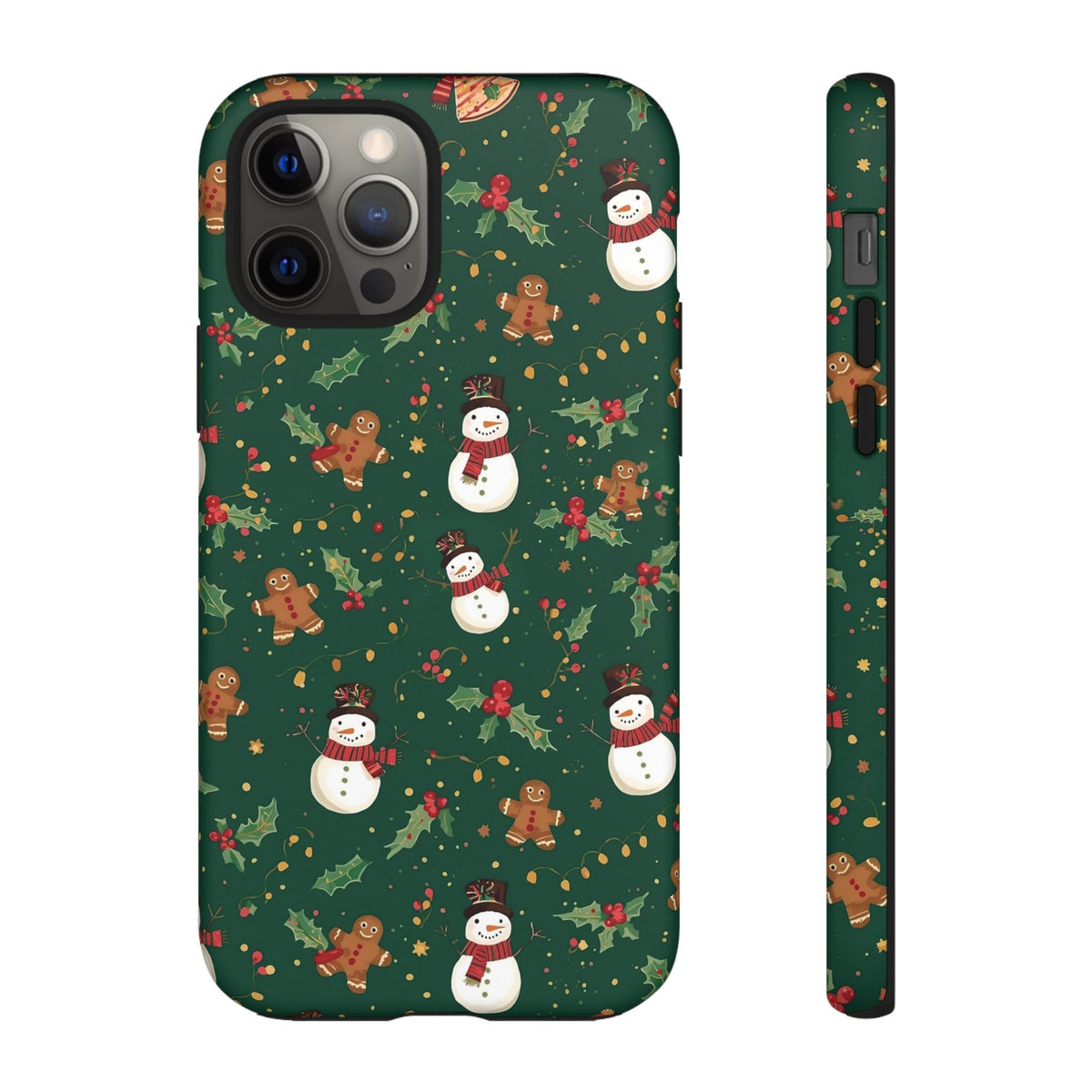 Christmas Phone Case with Snowmen and Gingerbread Design, Dual Layer Phone Case for Iphone & Samsung