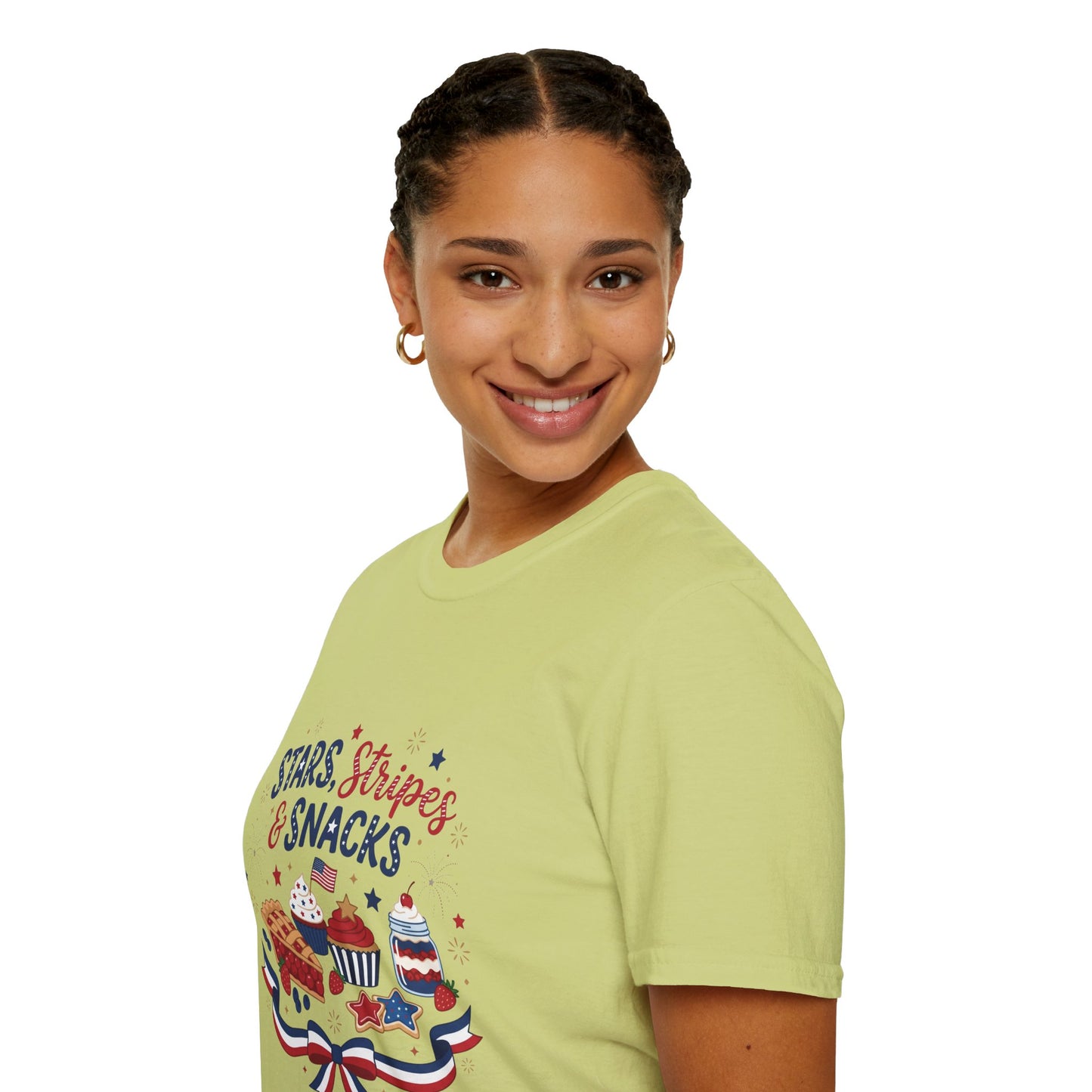 Stars, Stripes & Snacks T-Shirt — 4th of July Patriotic Dessert Tee