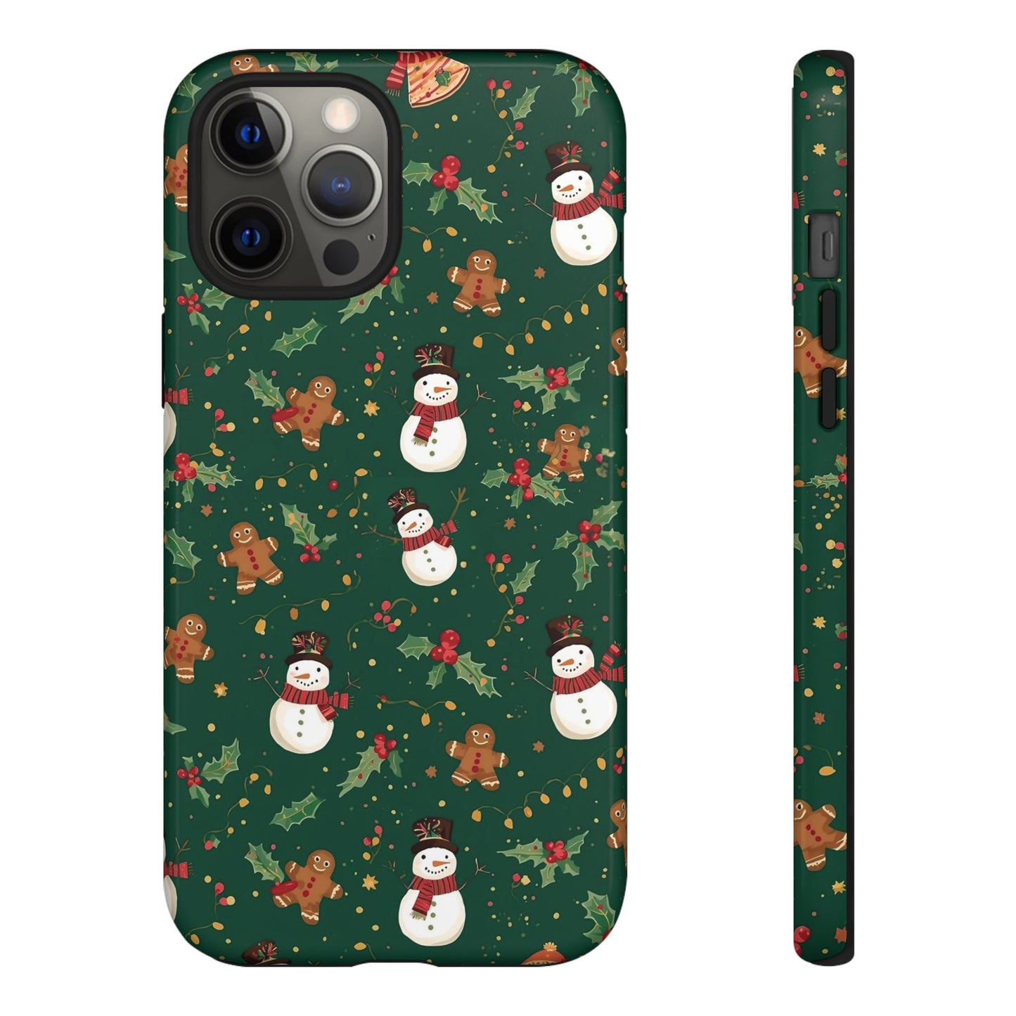Christmas Phone Case with Snowmen and Gingerbread Design, Dual Layer Phone Case for Iphone 17, 16, 15, 14, 13, 12, 11 & Samsung