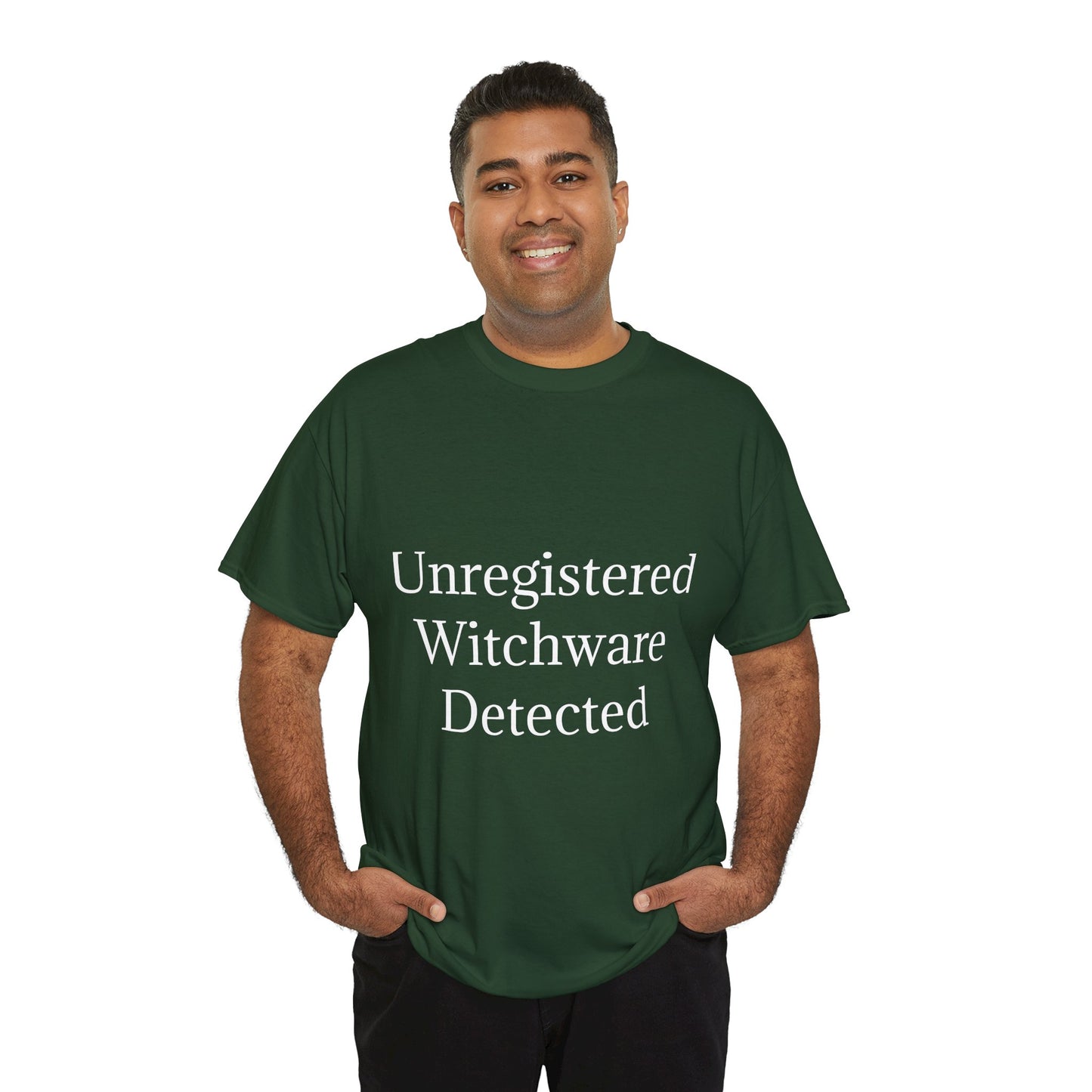 Unisex Heavy Cotton Tee - Unregistered Witchware Detected, Witchy Apparel, Halloween Tee