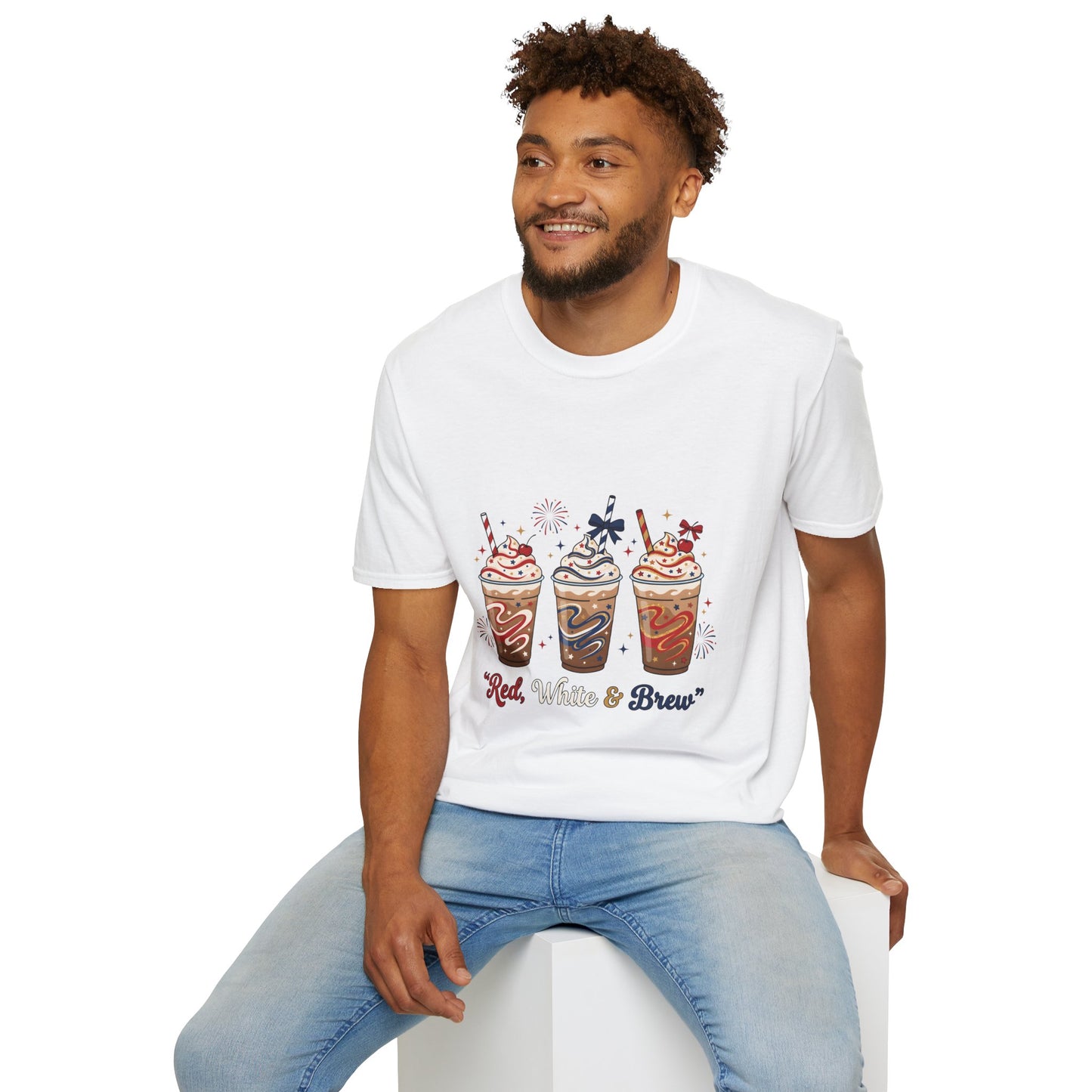 Patriotic Iced Coffee Tee — "Red, White & Brew" Graphic T‑Shirt