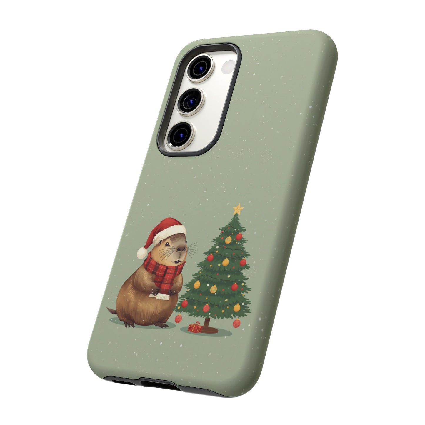 Christmas Phone Case with Capybara Design, Dual Layer Protective Case for Iphone 17, 16, 15, 14, 13 & Samsung