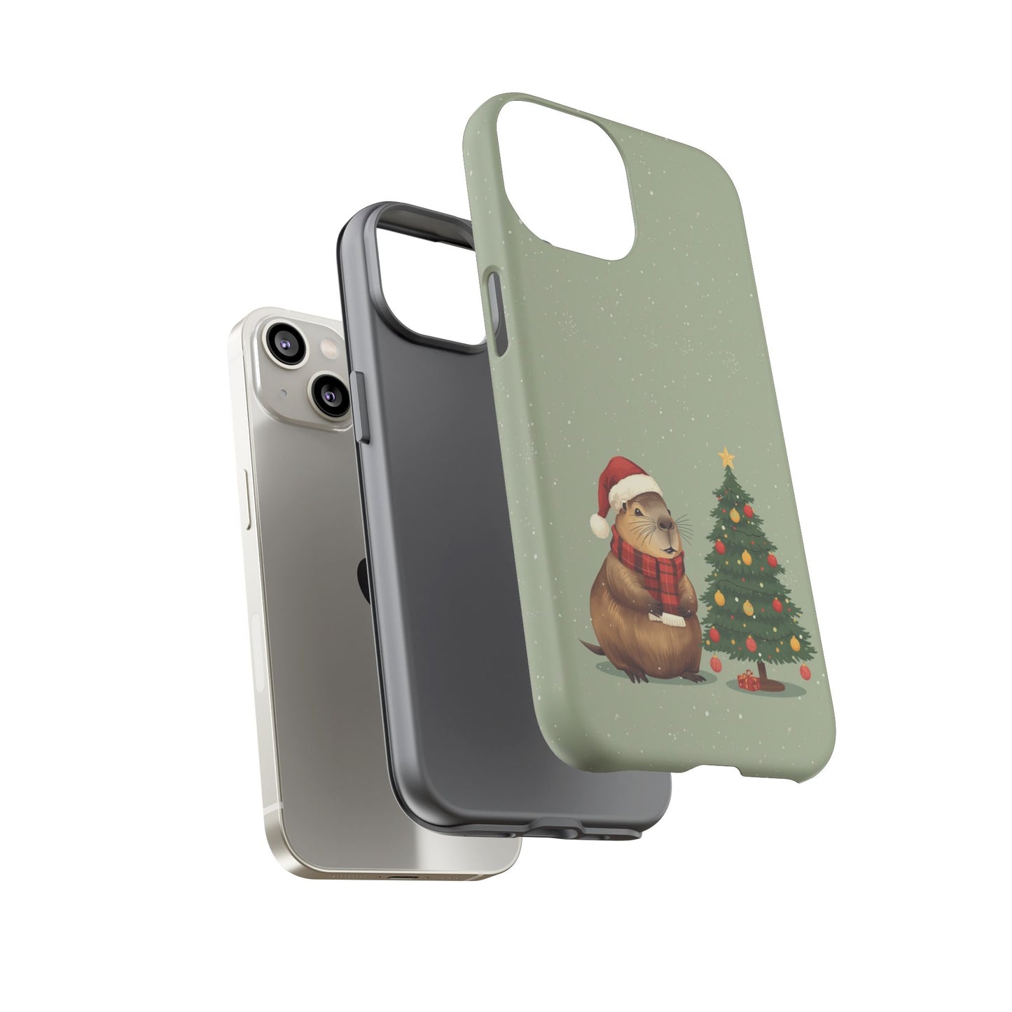 Christmas Phone Case with Capybara Design, Dual Layer Protective Case for Iphone 17, 16, 15, 14, 13 & Samsung