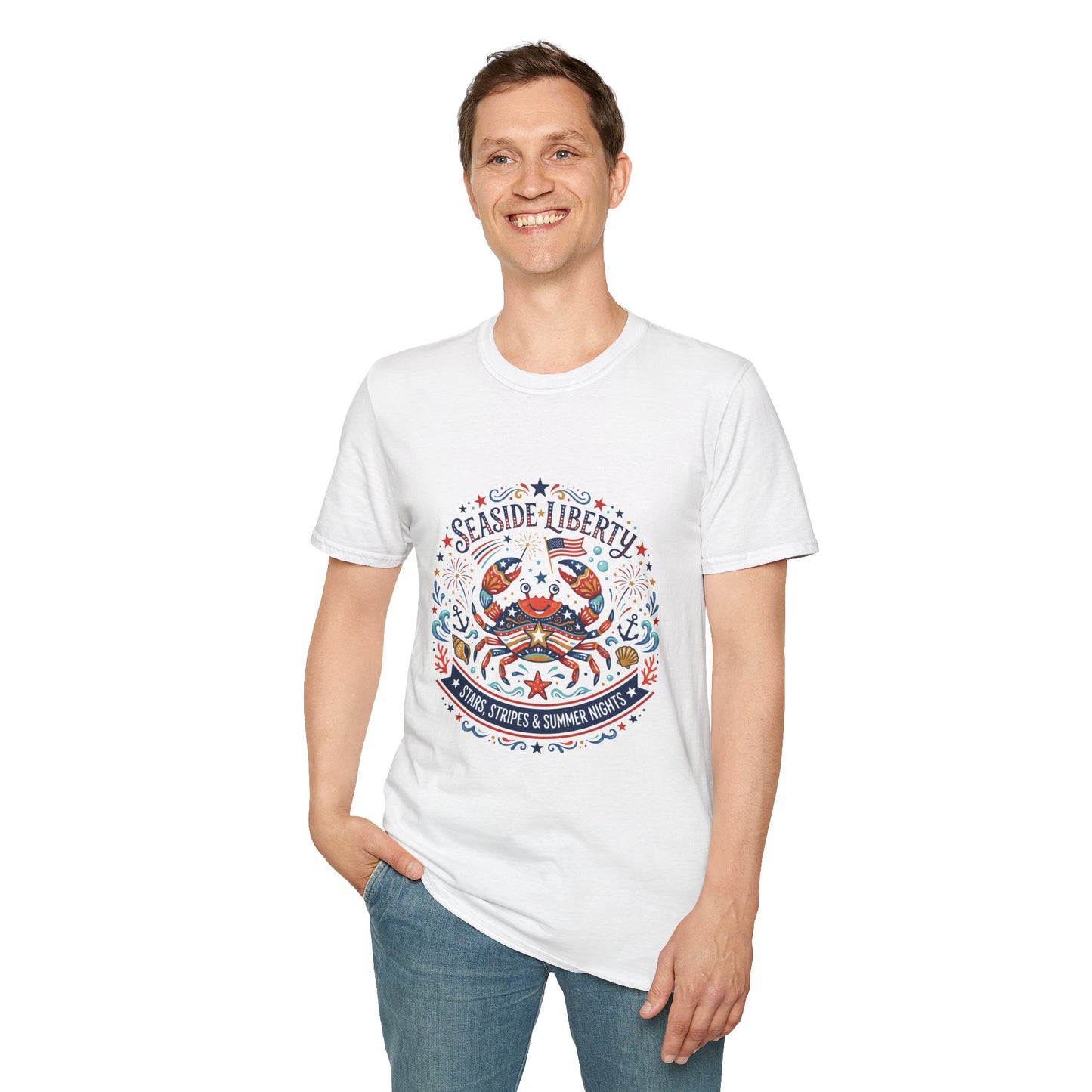Seaside Liberty Crab T-Shirt — 4th of July Patriotic Summer Beach Tee