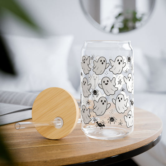 Ghostly Sipper Glass, 16oz - Cute Halloween Drinkware, Spooky Party Decor, Trick or Treat Cup