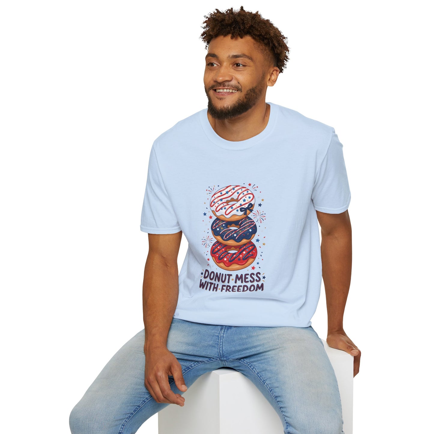 Donut Mess With Freedom T-Shirt — Patriotic Donut Stack 4th of July Tee
