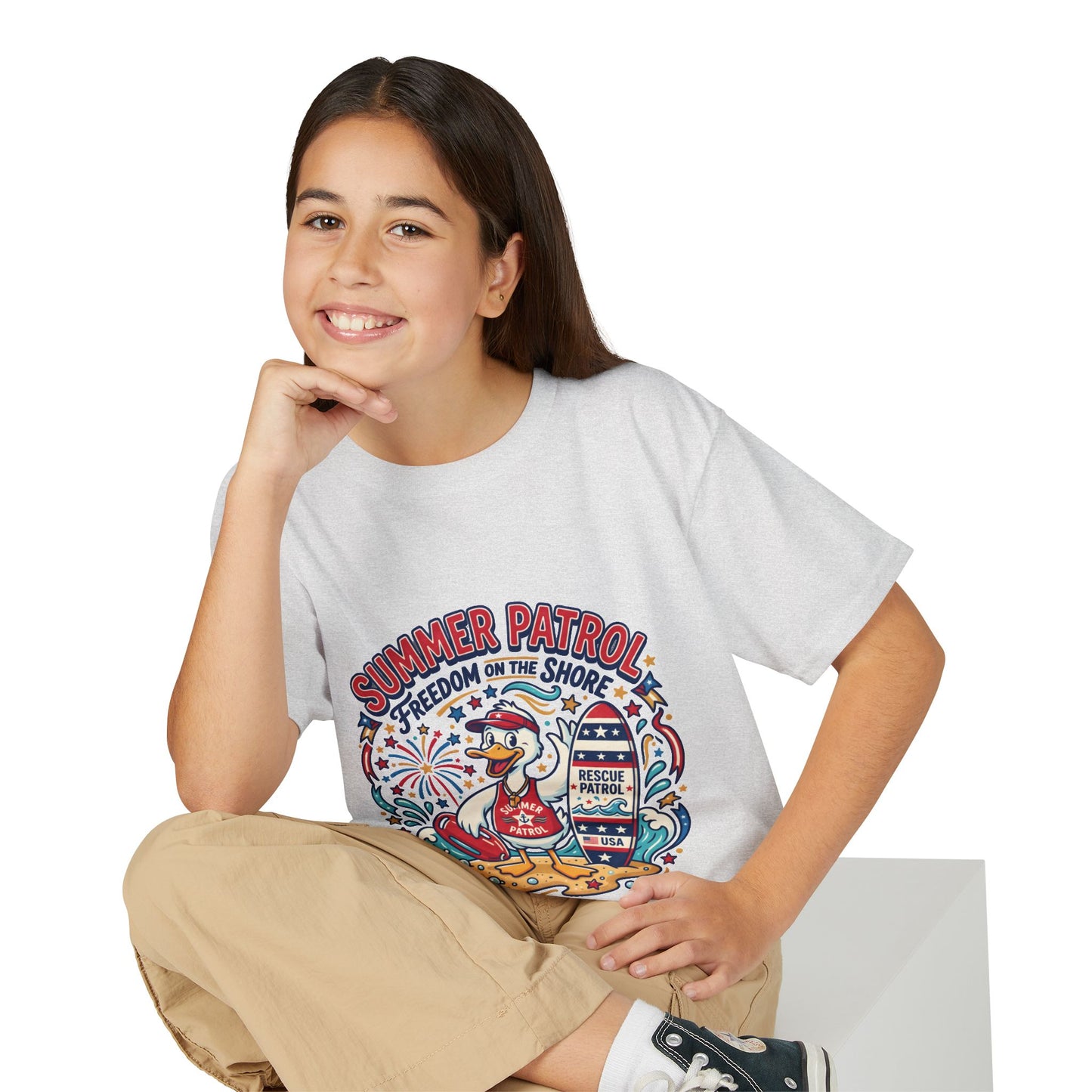 Summer Patrol Kids T‑Shirt — Lifeguard Duck Beach Graphic, 4th of July Tee