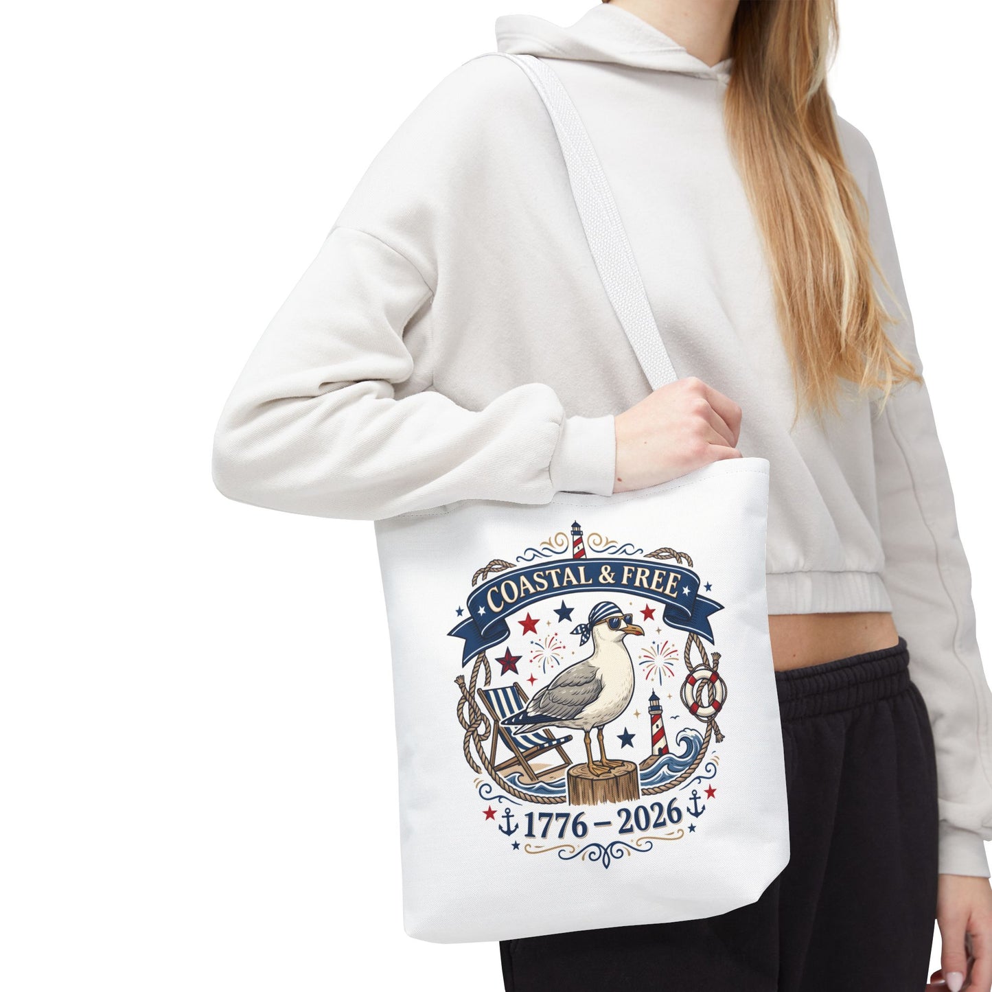 Coastal & Free Seagull Tote Bag — Patriotic 4th of July Beach Tote