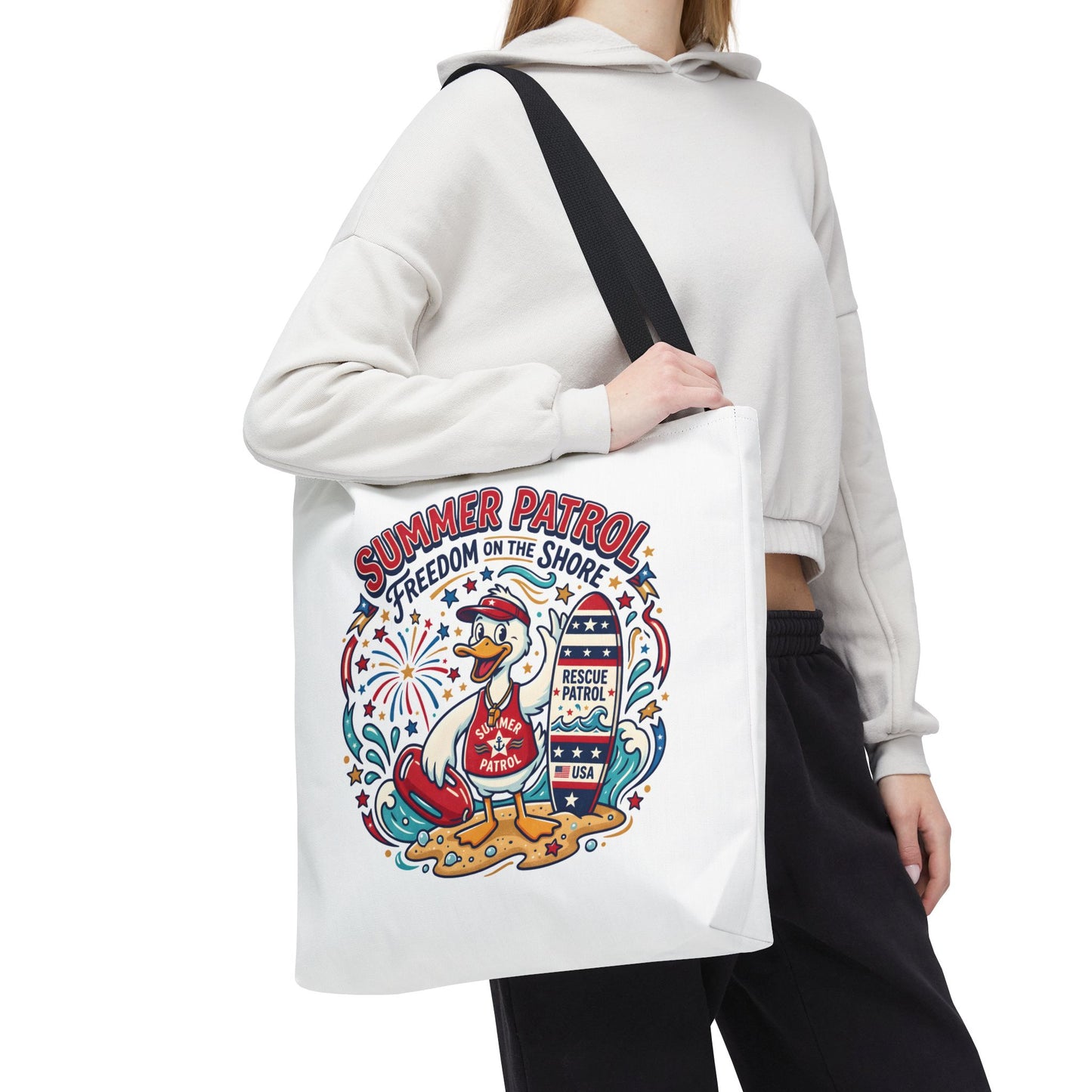 Summer Patrol Beach Tote Bag – 'Freedom on the Shore' Patriotic Design, 4th of July Gift