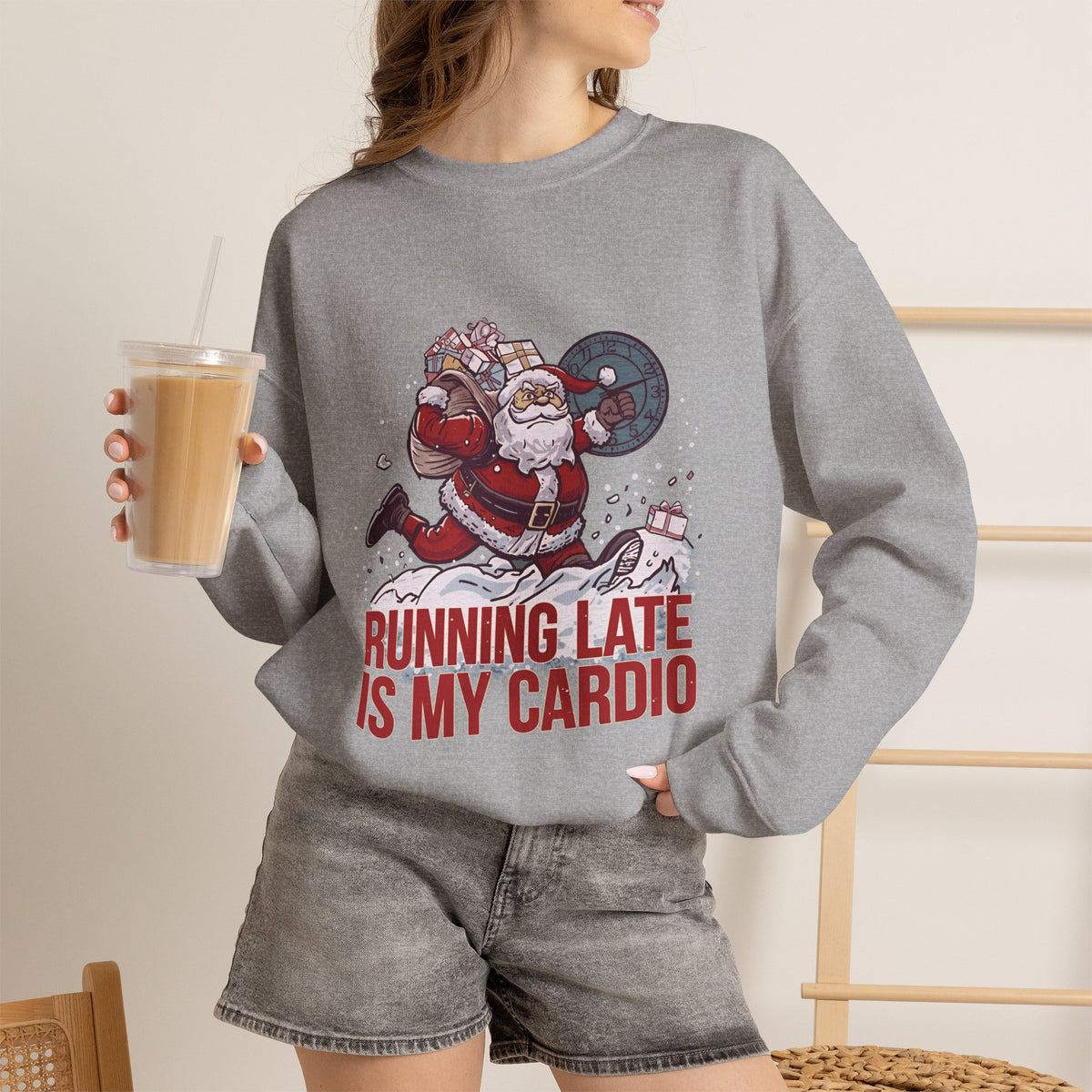 Santa Cardio Sweatshirt - Holiday Funny Gift, Christmas Apparel, Unisex Crewneck, Santa Workout