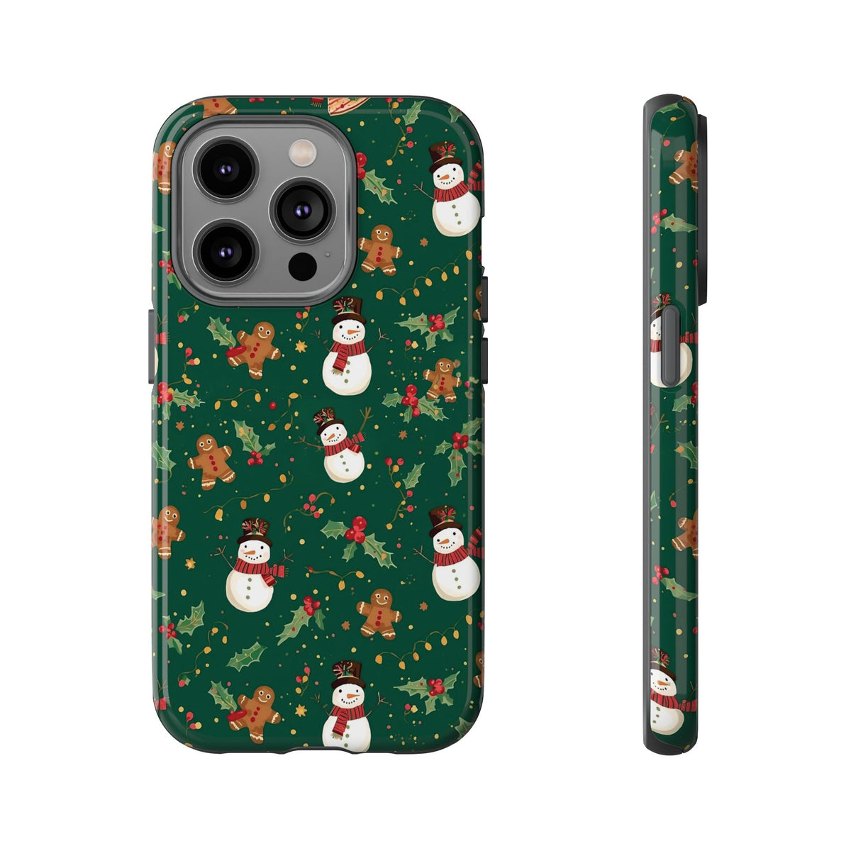 Christmas Phone Case with Snowmen and Gingerbread Design, Dual Layer Phone Case for Iphone & Samsung