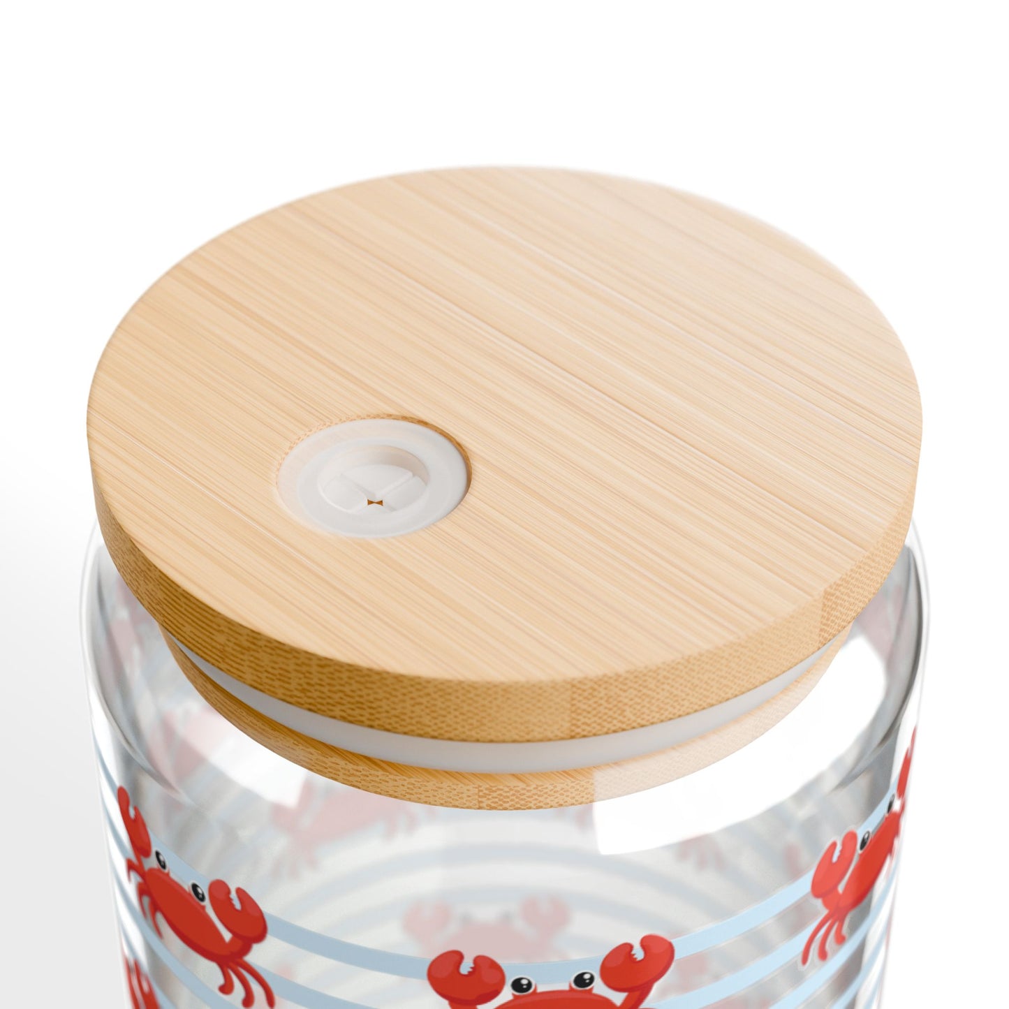 Crab Pattern 16oz Sipper Glass with Bamboo Lid & Straw — Coastal Beach Drink Tumbler