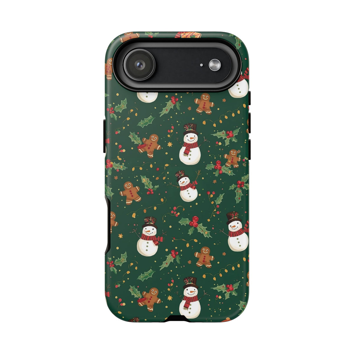Christmas Phone Case with Snowmen and Gingerbread Design, Dual Layer Phone Case for Iphone & Samsung