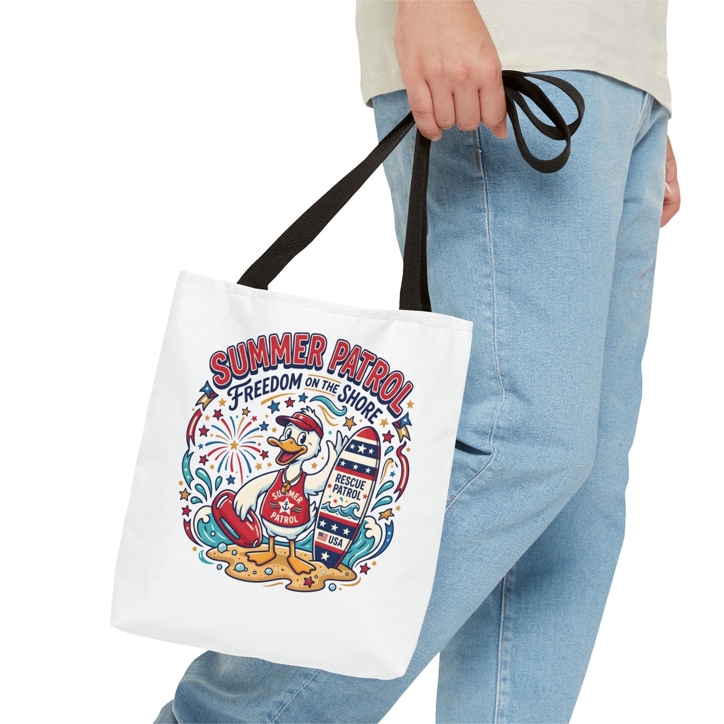 Summer Patrol Beach Tote Bag – 'Freedom on the Shore' Patriotic Design, 4th of July Gift