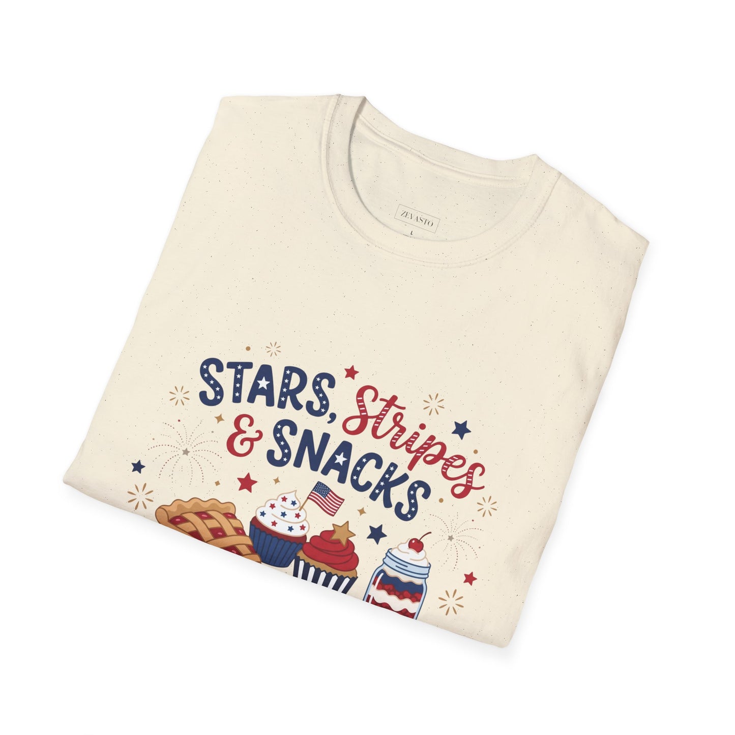 Stars, Stripes & Snacks T-Shirt — 4th of July Patriotic Dessert Tee