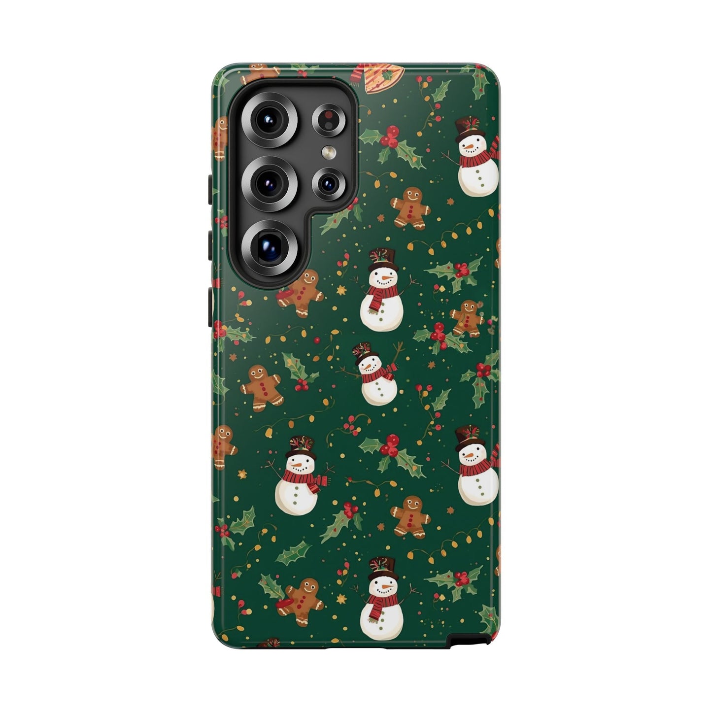 Christmas Phone Case with Snowmen and Gingerbread Design, Dual Layer Phone Case for Iphone 17, 16, 15, 14, 13, 12, 11 & Samsung