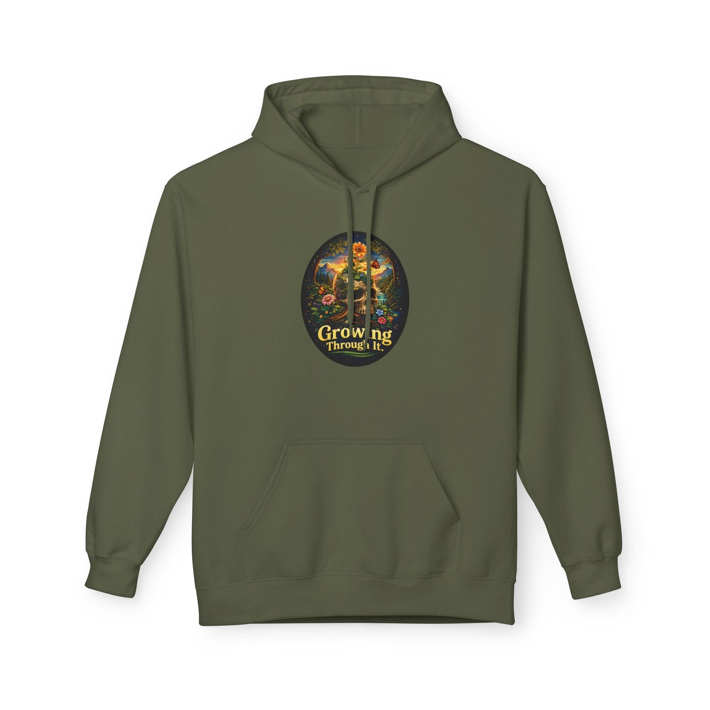 Growing Through It Hoodie – Earth Day Nature Skull Sweatshirt | Mental Growth & Healing Hoodie | Botanical Aesthetic Unisex Hoodie