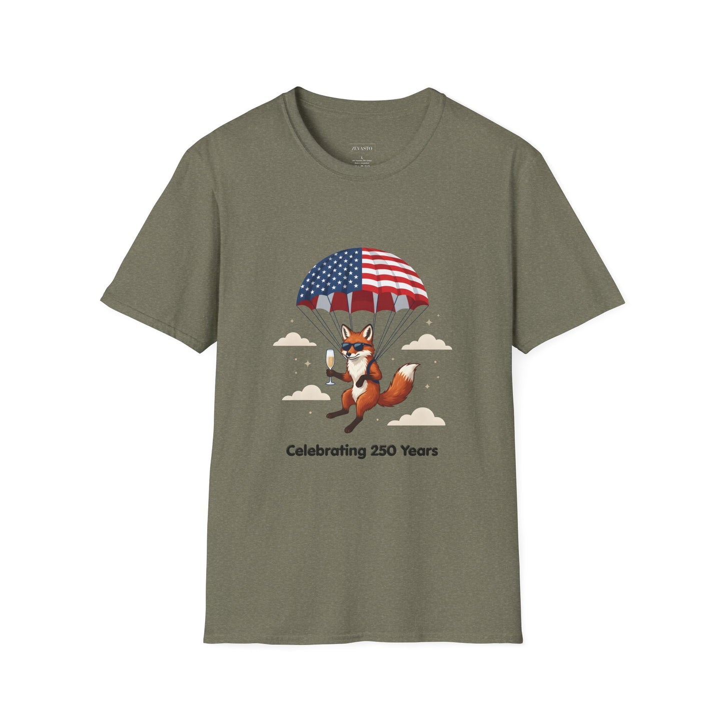Patriotic Fox Parachute T-Shirt — "Celebrating 250 Years" Anniversary Tee