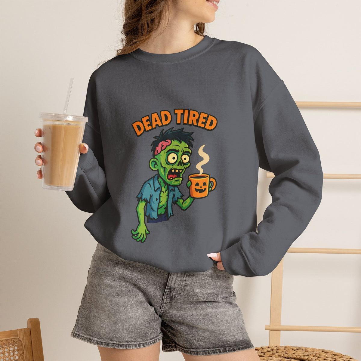 Dead Tired Zombie Sweatshirt, Funny Halloween Crewneck, Spooky Season Apparel
