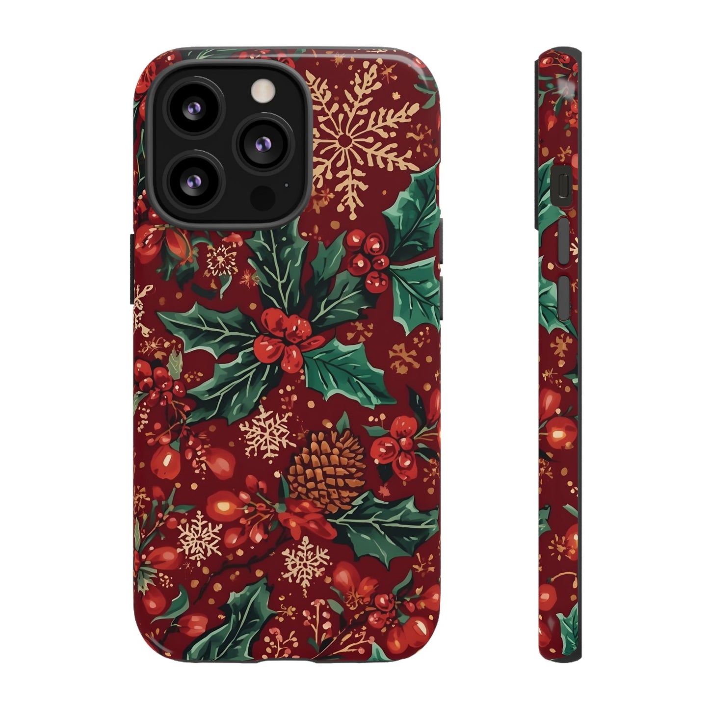 Christmas Floral Phone Case, Dual Layer Case for Iphone 17, 16, 15, 14, 13, 12, 11 & Samsung