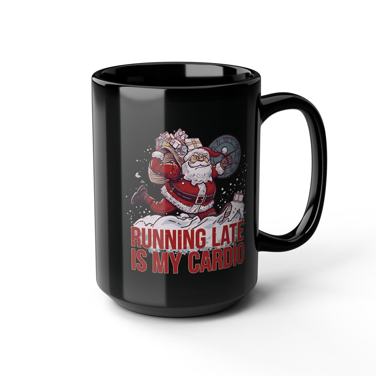 Funny Holiday Coffee Mug, Santa Running Late is My Cardio, Christmas Gift for Runners, Seasonal Mug for Coffee Lovers
