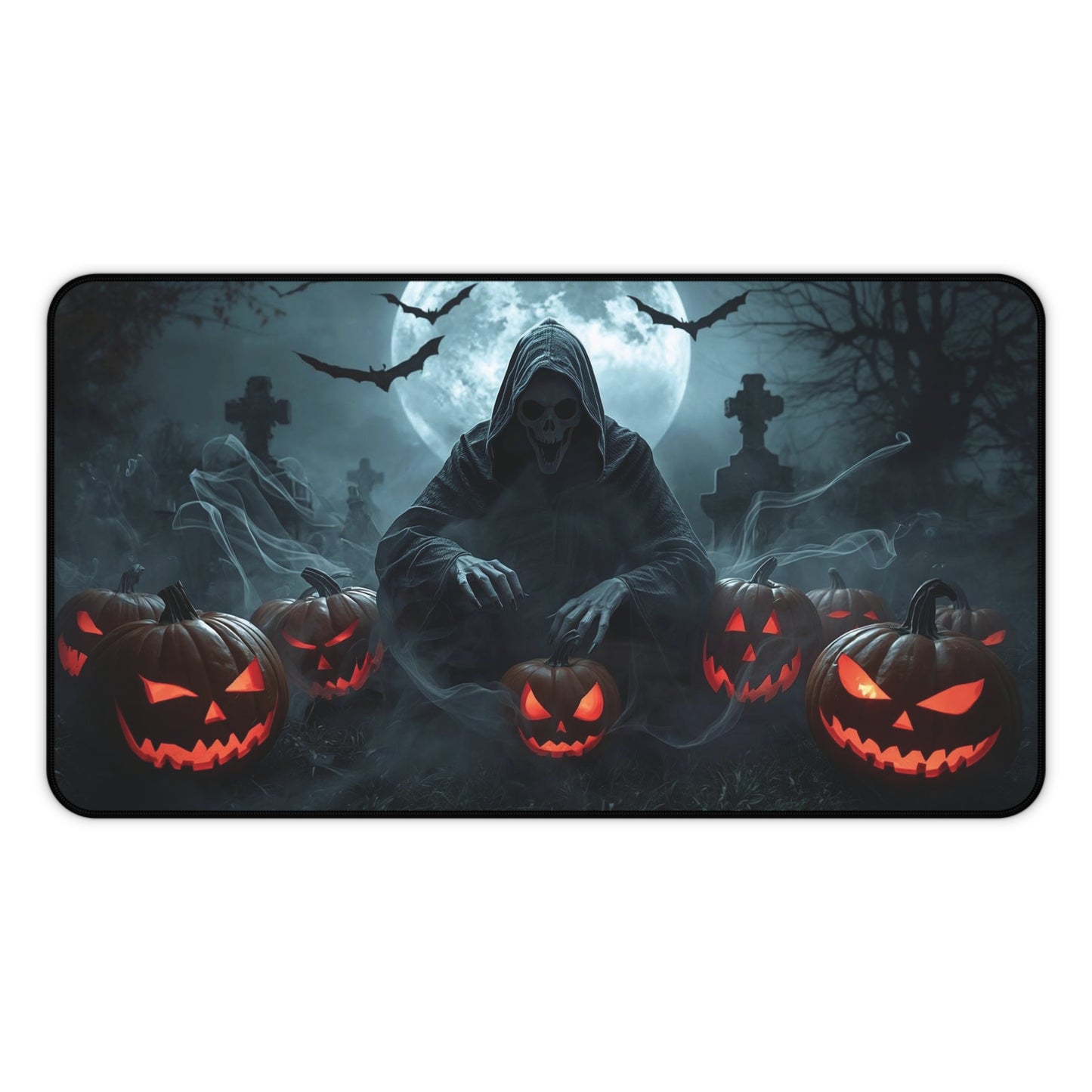 Spooky Halloween Desk Mat - Creepy Skull and Pumpkin Design, Office Decor, Gaming Mat, Halloween Gift, Ghostly Atmosphere