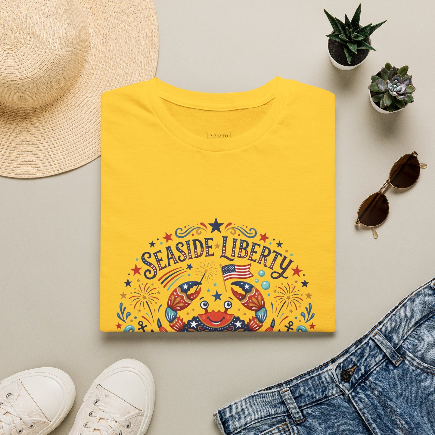 Seaside Liberty Crab T-Shirt — 4th of July Patriotic Summer Beach Tee