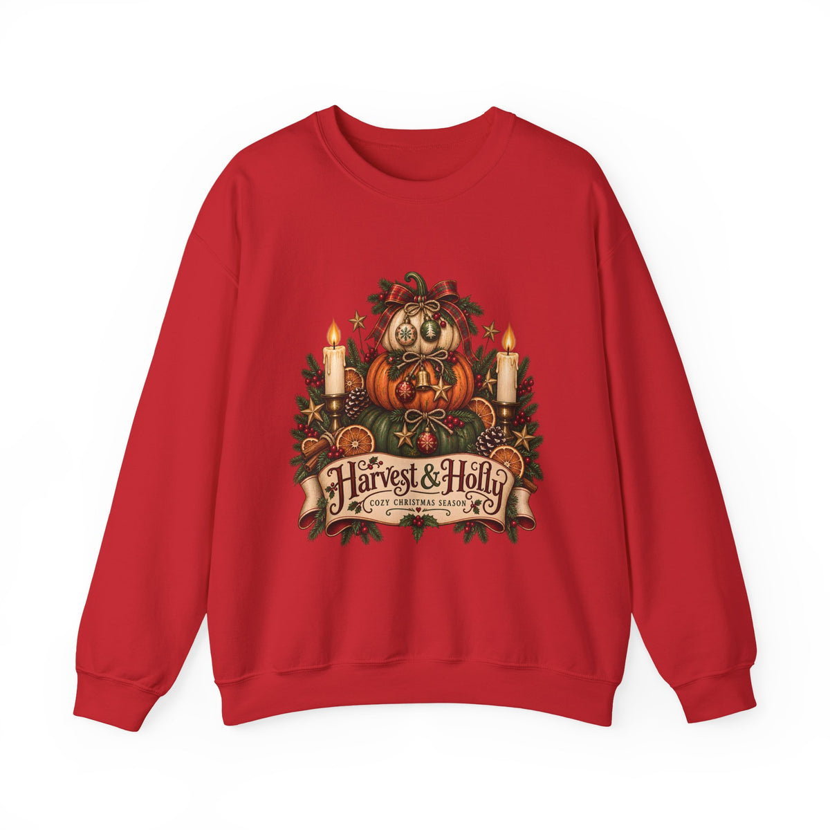 Harvest & Holly Crewneck Sweatshirt — Vintage Pumpkin Fall Graphic Sweatshirt